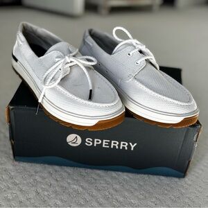SPERRY AUGUSTA BOAT TEXTILE WHITE BOAT SHOE SIZE 7.5 - never work - runs big